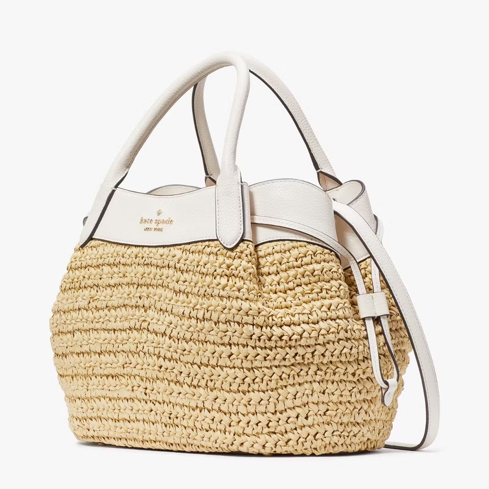 NWT💃Kate Spade Dumpling Straw Large Satchel Bag, Parchment - Picture 2 of 12